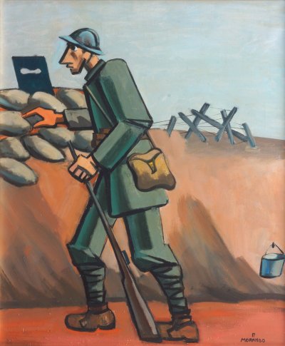 Pietro Morando - "Soldato in trincea" 65x55 olio su tela