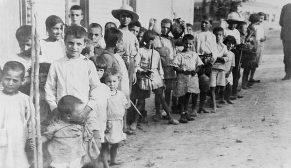 Greek and Armenian refugee children near Athens, 1923