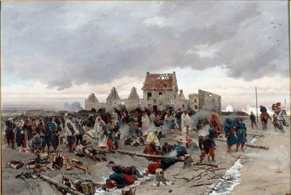 Soldati francesi durante la guerra del 1870 in un dipinto di Alphonse de Neuville.