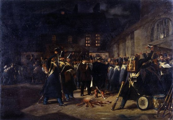 La mobilitazione della Guardia Nazionale per il colpo di stato del 2 dicembre 1851. Luigi Napoleone Bonaparte è al centro.