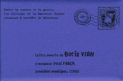 La lettera aperta di Boris Vian a Paul Faber. La lettre ouverte de Boris Vian à Paul Faber. Boris Vian’s open letter to Paul Faber