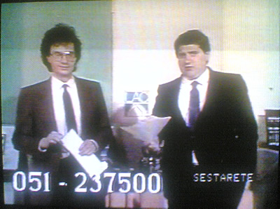 Gilberto Rivelli (a sinistra nella foto) a "Sesta Rete" nel 1986.
