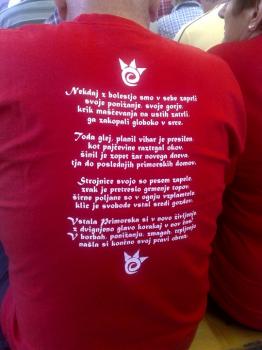 The song lyrics on a t-shirt.