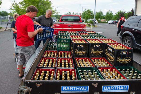 Residents in Ostritz buying the beer