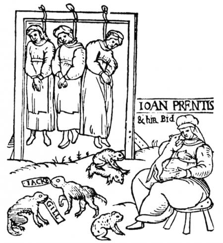 Essex, Inghilterra, 1589. Impiccagione pubblica ‎delle “tre Joan”, le streghe Joan Prentice, Joan Cony e Joan Upney‎