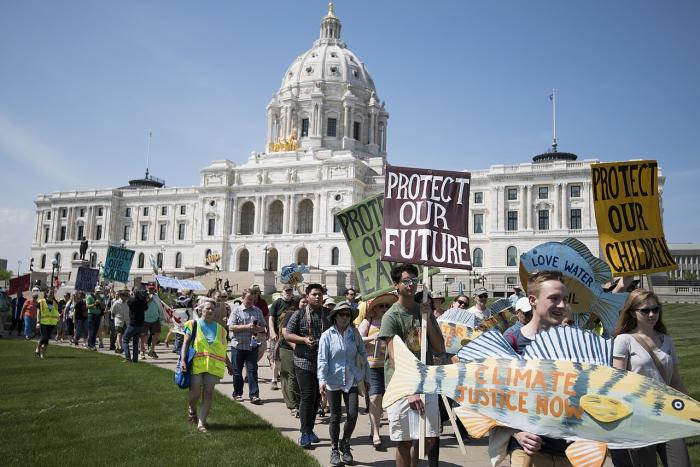Stop Line 3 protesters outside the Minnesota State Capitol in 2018