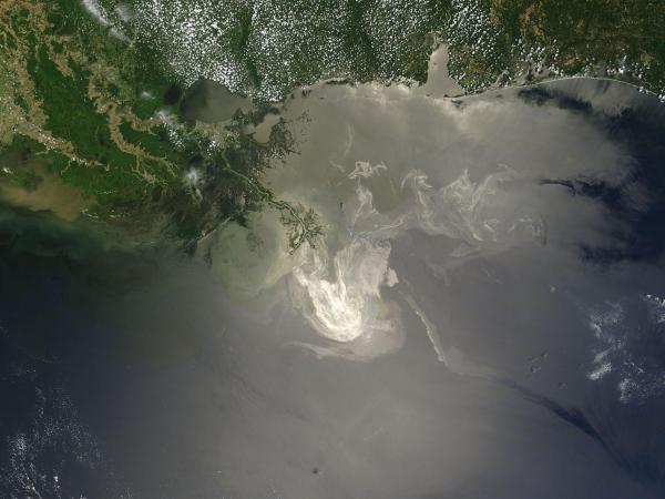 Foto satellitare NASA che mostra ‎la distribuzione della marea nera nel Golfo del Messico un mese dopo il disastro della Deepwater ‎Horizon‎