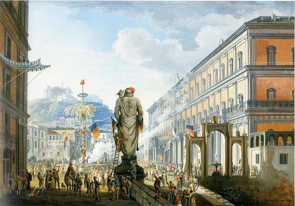 Fine della Rivoluzione partenopea: Saverio Della Gatta, 1800, “La ‎distruzione dell'albero della libertà a Largo di Palazzo” (Piazza del Plebiscito).