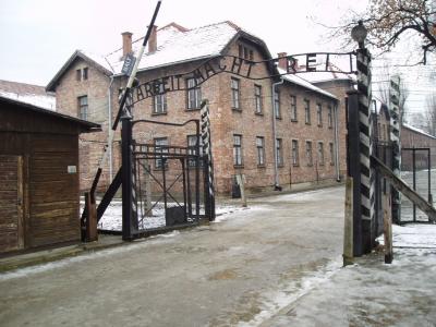 Arbeit macht frei sign main gate of the Auschwitz I concentration camp Poland - 20051127