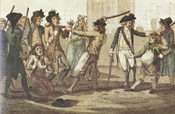 Vignetta raffigurante una press-gang in azione, 1780