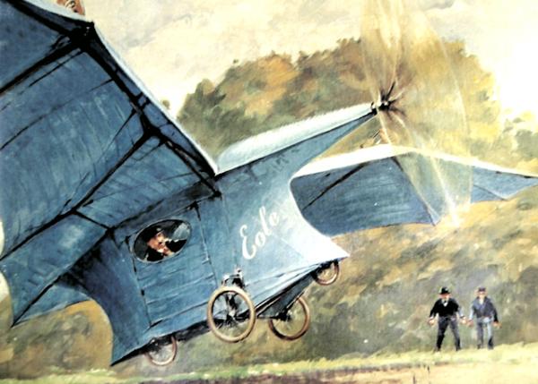 Éole (Avion de Clément Ader) décolle  <br />
Albert Brenet - 1890