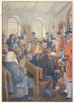 La lettura dell'ordine deportazione degli acadiani in un dipinto di C. W. Jefferys.