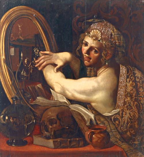  Sorcière face à son miroir - Angelo Caroselli. Tableau vers 1630.