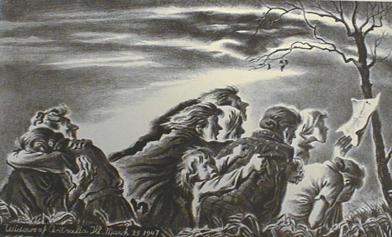 “The List”, 1947, la lista ‎dei minatori morti a Centralia, carboncino dell’artista americano Georges Schreiber (1904-1977)‎
