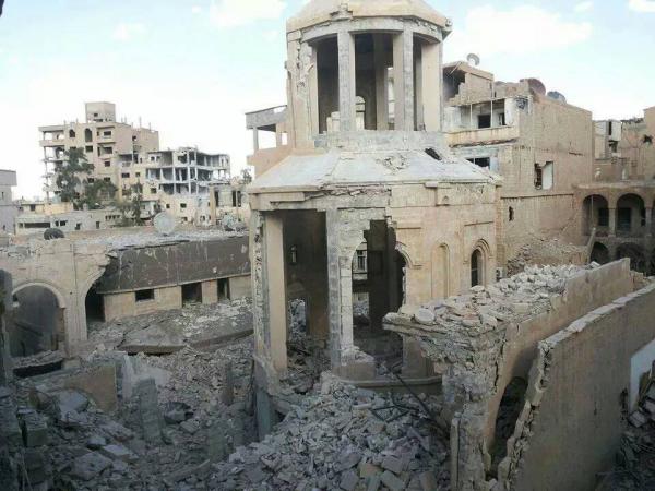 Il santuario completamente distrutto durante le recenti fasi della guerra in Siria