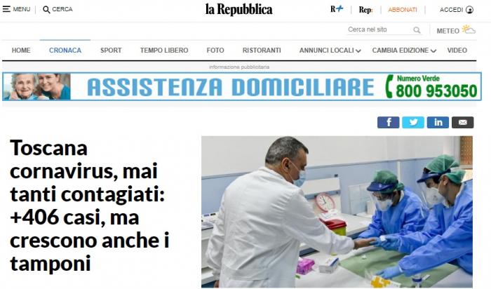 Screenshot "Repubblica Online", ed. Firenze, 3 aprile 2020 ore 5.07