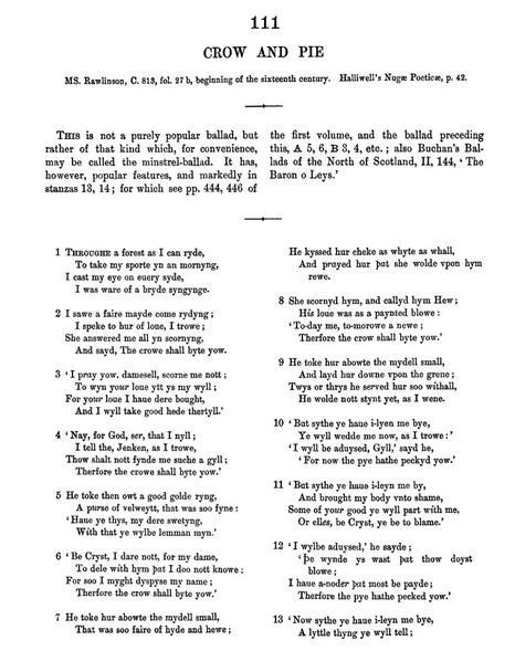 La ballata nella pagina a stampa della I edizione delle English and Scottish Popular Ballads di Francis James Child (Volume II, p. 478)