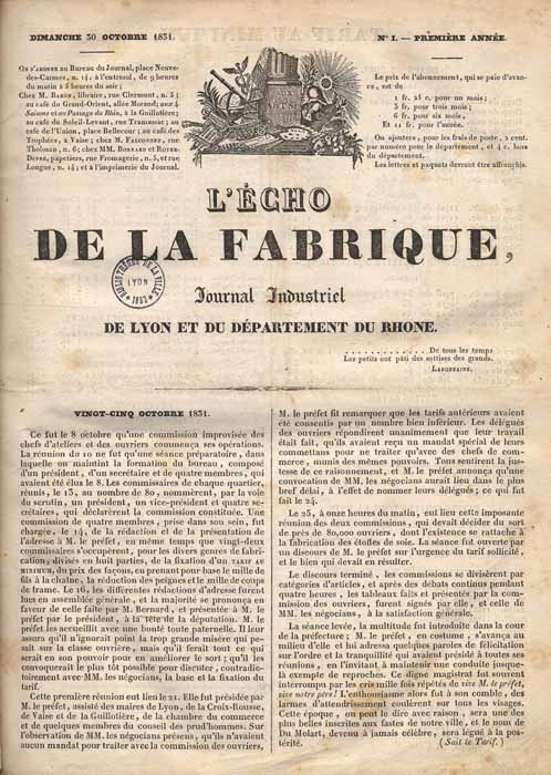 L’Écho de la Fabrique, numero del 1831.