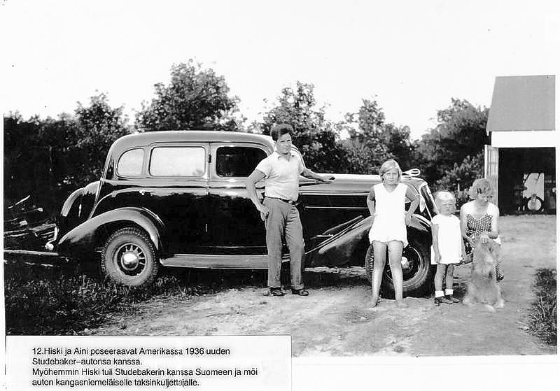Hiski Salomaa with family and new Studebaker in 1936