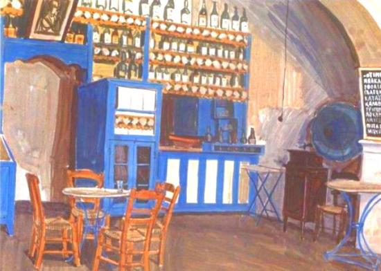 INTÉRIEUR D'UN CAFÉ À MYKONOS     <br />
Yiorgos Manoussakis - 1950