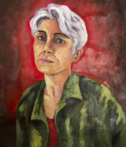 PAKHSHAN AZIZ  – condamnée à mort, prison d'Evin (Iran)  <br />
portrait par  Vida Rabbani – 2024  incarcérée – prison d’Evin (Iran)