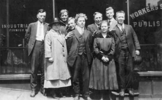 Duluth, ca. 1920. The whole staff of the IWW Finnish language newspaper Industrialisti outside their offices at 24, Lake Avenue North,