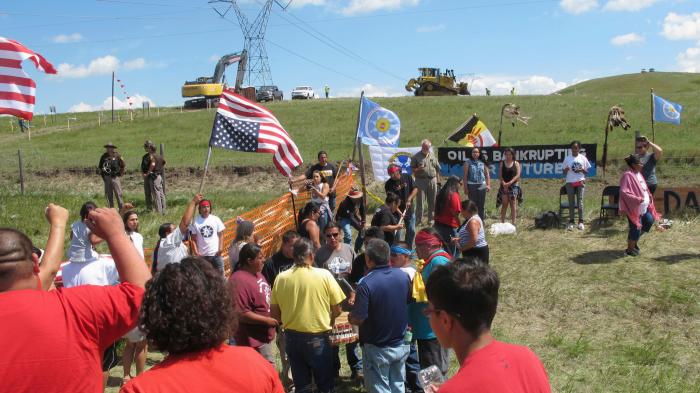 Native Americans protest the Dakota Access oil pipeline near the Standing Rock Sioux reservation in southern North Dakota.
