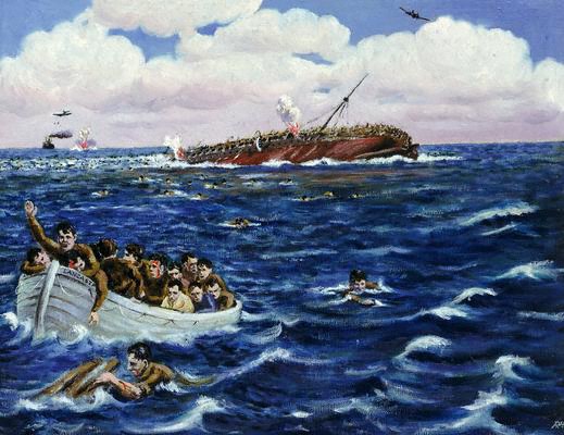17 giugno 1940: L'affondamento del Lancastria. Dipinto di Robin W. May.