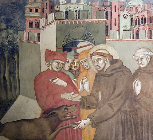 San Francesco e il lupo di Gubbio - Cristoforo di Bindoccio e Meo di Pero, chiesa di San Francesco a Pienza