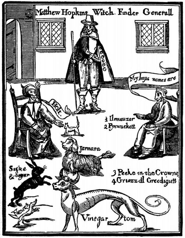 Matthew Hopkins ‎raffigurato nel suo “The Discovery of the Witches”, pubblicato nel 1647, l’anno della sua morte.‎