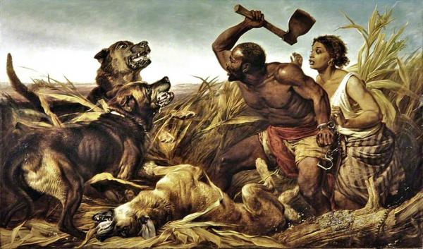&ldquo;The Hunted Slaves&rdquo;, olio su tela di Richard Ansdell, 1861.