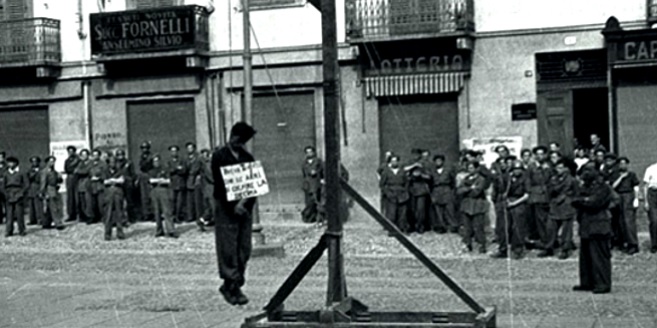 Ivrea (Piedmont, Italy). Young partisan Ferruccio Nazionale, 22, hanged in a town square.