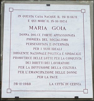 Lapide in memoria di Maria Goia a Cervia