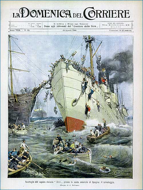 La copertina della "Domenica del Corriere" del 19 agosto 1906, disegnata da Achille Beltrame.