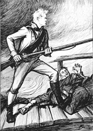 Il soldato Sven Dufva sul ponte (disegno di Albert Edelfelt)